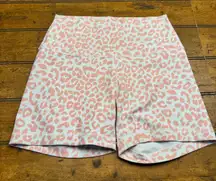 90 Degree By Reflex Pink Leopard Print High Waisted Workout Shorts Women's Med