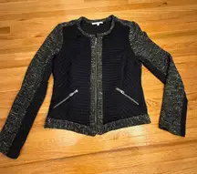 Drew‎ Black Tweed Moto Jacket Medium | Quilted Zip Front Blazer Style Workwear