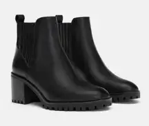 Zara Leather Black Lug Sole Heeled Chelsea Ankle Boots 8