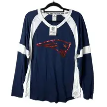 Victoria's Secret PINK NFL New England Patriots Football Blue‎ Sequin Top Medium