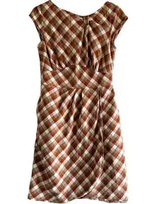 Eshakti Gingham Sheath Dress Bateau Neck Cap Sleeve Knee Length Orange 8 Medium