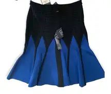 Herve Leger Skirt, Pleated, Blue and Black,  Flare Skirt, small, NWT
