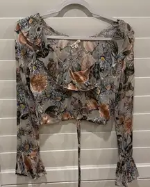 For Love And Lemons Floral Ruffle Blouse - Gray and Brown