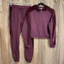 PINK - Victoria's Secret PINK maroon velvet stripe sweater/sweatpants set XS, GUC