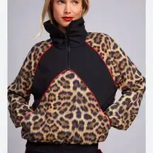NWT Terez Leopard Blocked Quarter-Zip Wind-Resistant Bomber Jacket Small