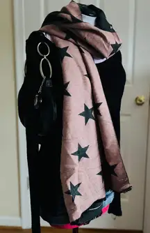 Ann Taylor | Pink + Dark Gray Reversible Star Print Metallic Scarf
