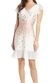 Chi Chi London Off White Floral Esmee Jacquard V-Neck Cocktail Dress