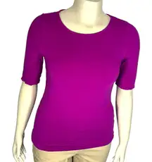 Lauren Ralph Lauren Tee Shirt Womens L Solid Fuschia Purple Boat Neck Short Slve