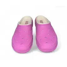 Crocs Lined Clog Slides Womens Pink Faux Fur Cozy Comfort Size 11