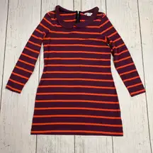 Boden Orange Maroon Striped T Shirt Dress Peter Pan Collar Size 12Petite 