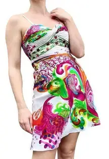 Dave and Johnny Vintage  Vacation Resortwear  Vibrant Beaded Satin Mini Dress 0