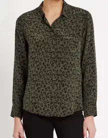 Rails Kate Olive Cheetah Print 100% Silk Button Down Shirt Women's Size‎ Small