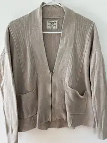 Abercrombie & Fitch Vintage‎ Zip Cardigan Sweater Womens XS Beige Oversized Y2K