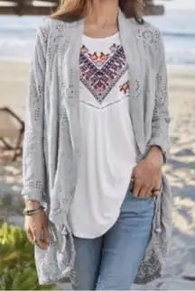 Sundance Moonlight Artsy Gray Eyelet Jacket Womens Medium Cardigan Sweater Boho