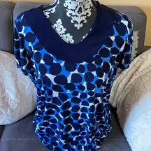 SUSAN GRAVER Blue Design Short Sleeve Top Medium