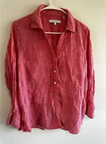 Foxcroft Red‎ Linen Button Down Shirt Sz Large