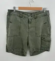 Sundance Cargo Short Women 8 Olive Green Tencel 7" Inseam Boho Loose Lightweight
