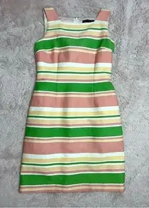 Brooks Brothers  Pink Green Pastel Stripe Cotton Sheath Dress Petite Sz 2P Small