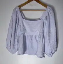 by together Small‎ Pale Purple Cotton Gauze Puff Sleeve Square Neck Top