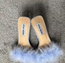 Steve Madden Blue Fluffy Mules