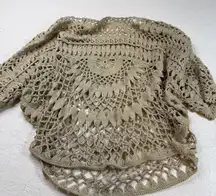 Womens Beige Crochet Kimono Cardigan Boho Macrame Open Knit Cover Up M