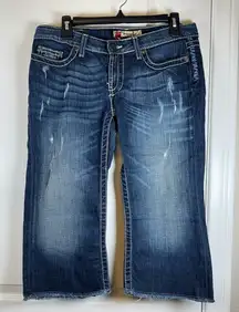 BKE Buckle Madison Denim Capri Cutoff Distress Washed Jeans Size 29 EUC #5895