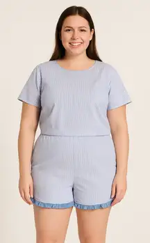 Excellent 7 For All Mankind Blue White Stripe Romper Rear Cut-Out Women’s XL