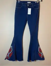 Home Folk Embroidered Flare Jeans - Blue Size 10