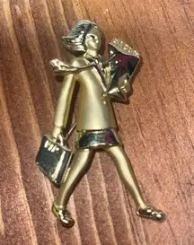 AJC Vintage Boss Lady Pin Brooch Bringing Home Bacon  Woman VIP