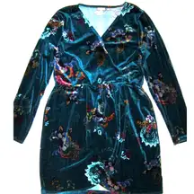 🆕 Eyeshadow Womens XL Teal Aqua Floral VELVET Dress Wrap Style‎ NEW