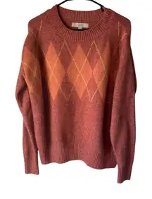 LOFT Argyle‎ Sweater Coral Pink Orange Small Knit Pullover Preppy Gilmore Girls