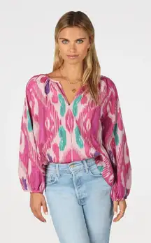 NWT Dylan Ikat Print‎ Long Sleeves Split Neck Blouse Size XS