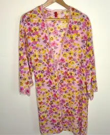 JOSIE NATORI CHIFFON PINK FLORAL lace TIE WRAP KIMONO ROBE belt missing OS/large