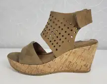 Euro Soft By Sofft Womens Sandals Size 6M Tan Suede Leather Strappy Cork Wedge‎