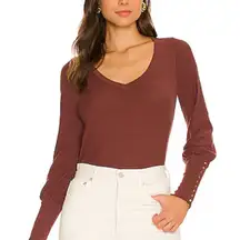 Nation LTD Revolve Renata Burgundy Long Sleeve V-Neck Shirt M Gold Buttons