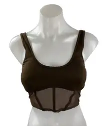 Alo Yoga Olive Green Sleeveless Scoop Neck Mesh Corset Athletic Crop Top Sz S