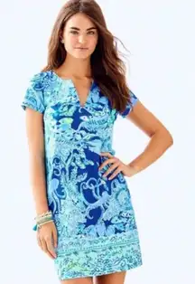 Lilly Pulitzer Women's Sophiletta Stretch Blue Current Sea Sirens Dress SZ Med