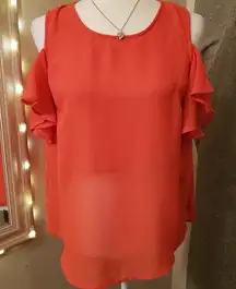 Attention cold shoulder sheer blouse