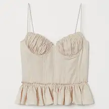 H&M  Brock Collection Collab Linen Blend Bustier Corset Style Ruffles Top Small