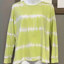 Denim & Co. Light Lime Green/Wht. Tie Dye Crewneck Long Sleeve Sweatshirt- Small