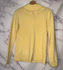 Zara Yellow Mock Neck Knit Sweater w/ Floral Embroidered Neckline
