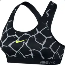 Nike Pro Dri-Fit sports bra giraffe print pattern black white yellow athletic