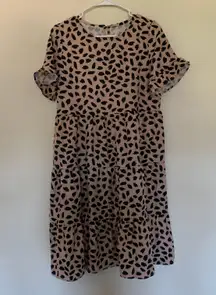 Women’s Small  Tan Black Spotted Animal Print Midi Tiered Dress