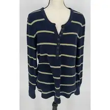 Market & Spruce Aubree Pullover Sweater Womens Large Striped‎ Navy Blue/Green