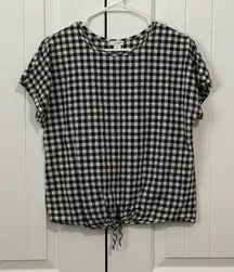 J by‎ J.Crew Short Sleeve Shirt Gingham Black Tie Front Size S