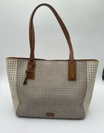 FOSSIL Classic Gray/White Brown Leather Emma Tote Shoulder Bag Hearts