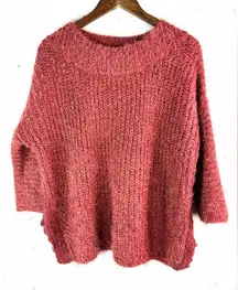 Knox Rose M Ribbed Fuzzy Knit Pullover  Sweater in Coral