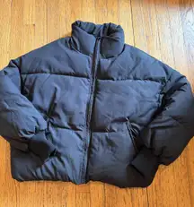 Shein Jacket Womens Large Black Puffer Coat Quilted Zip Up Winter Polyester