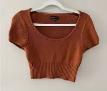 Kendall + Kylie Crop Top Short Sleeve Size Small Knit Boatneck Pullover