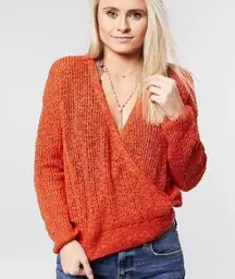 Billabong  Orange Samba Sweet Bliss Surplice Open Knit Cross Front Sweater